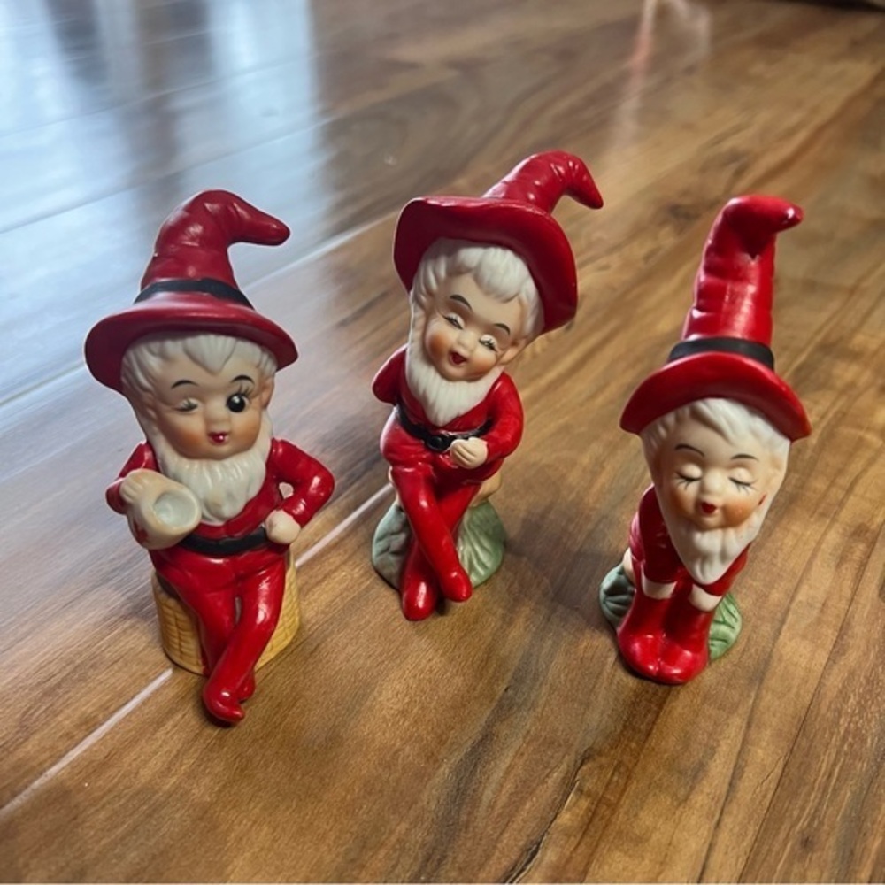 Elves Moonshiners Figurines 3 PC MCM Taiwan Elf Gnome Sprite Vintage Oddity